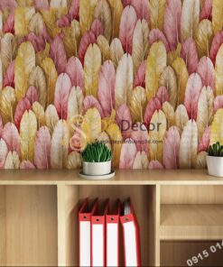 Giấy dán tường lông vũ 3D264 màu hồng
