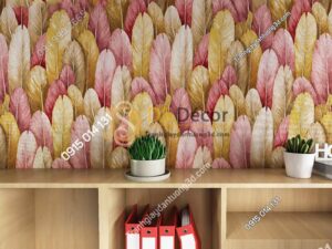 Giấy dán tường lông vũ 3D264 màu hồng