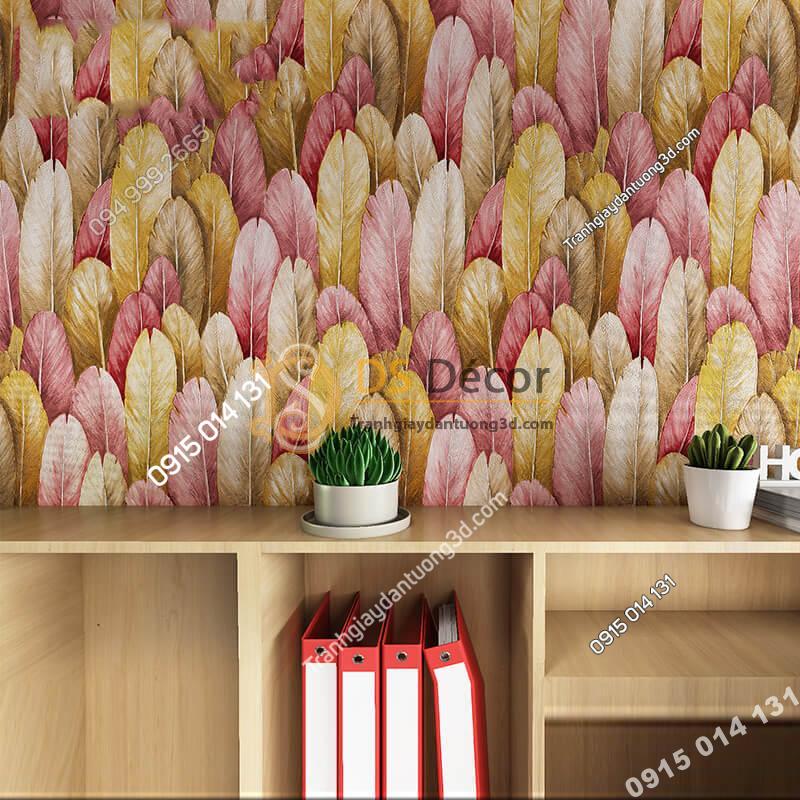Giấy dán tường lông vũ 3D264 màu hồng