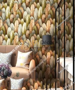 Giấy dán tường lông vũ 3D264 màu lam nhạt