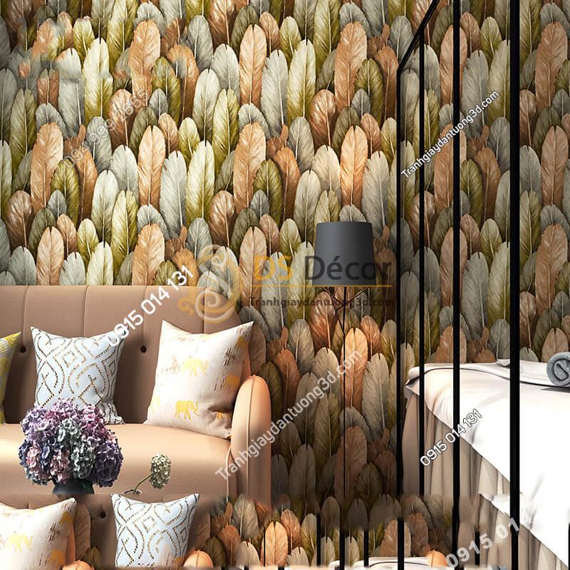 Giấy dán tường lông vũ 3D264 màu lam nhạt