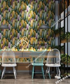 Giấy dán tường lông vũ 3D264 màu xanh