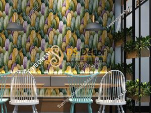 Giấy dán tường lông vũ 3D264 màu xanh