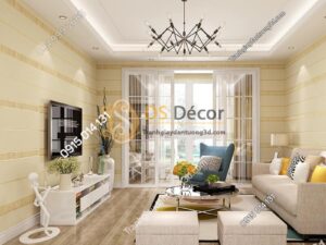 Giấy dán tường sọc ngang hiện đại 3D272 màu be