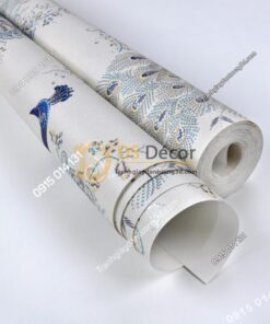 bề mặt Giấy dán tường họa tiết chim công xanh 3D265