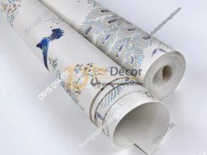 bề mặt Giấy dán tường họa tiết chim công xanh 3D265