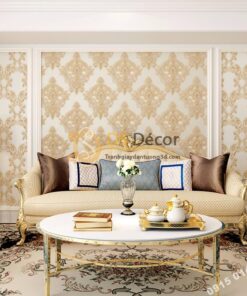 Giấy dán tường châu âu dập nổi Damascus 3D282 màu be phòng khách