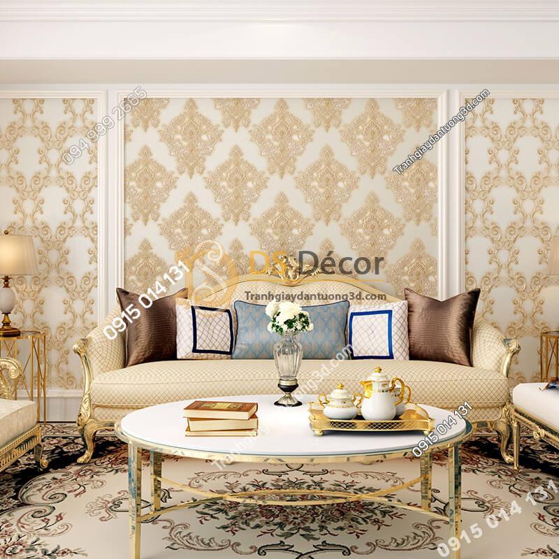 Giấy dán tường châu âu dập nổi Damascus 3D282 màu be phòng khách
