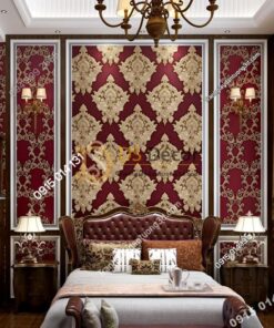 Giấy dán tường châu âu dập nổi Damascus 3D282 màu đỏ phòng ngủ
