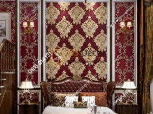 Giấy dán tường châu âu dập nổi Damascus 3D282 màu đỏ phòng ngủ