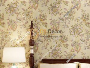 Giấy dán tường cổ điển hoa mộc mạc 3D279 màu nâu