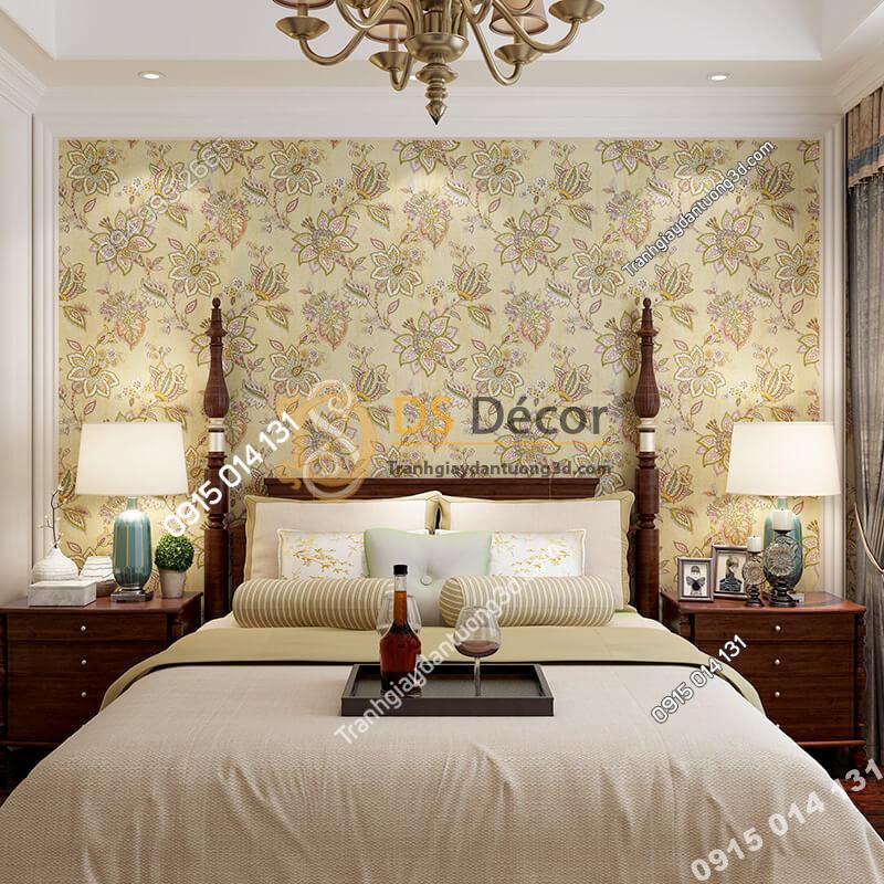 Giấy dán tường cổ điển hoa mộc mạc 3D279 màu nâu phòng ngủ