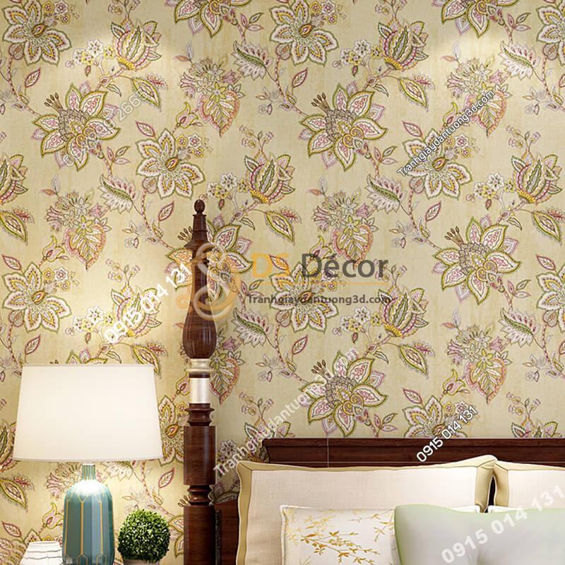 Giấy dán tường cổ điển hoa mộc mạc 3D279 màu nâu