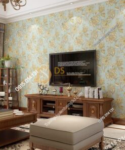 Giấy dán tường cổ điển hoa mộc mạc 3D279 màu xanh