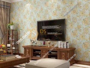Giấy dán tường cổ điển hoa mộc mạc 3D279 màu xanh