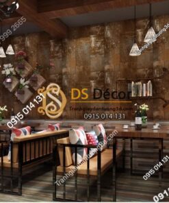 Giấy dán tường giả tường sắt han rỉ 3D277 màu nâu cafe quán ăn