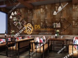 Giấy dán tường giả tường sắt han rỉ 3D277 màu nâu cafe quán ăn