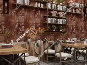 Giấy dán tường giả tường sắt han rỉ 3D277 màu nâu đỏ quán ăn