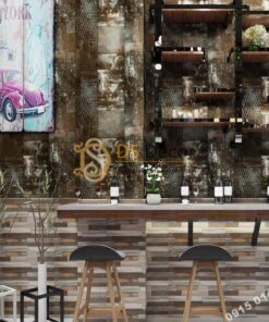 Giấy dán tường giả tường sắt han rỉ 3D277 màu xám quán ăn