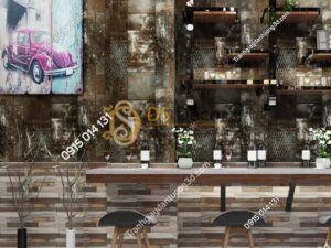 Giấy dán tường giả tường sắt han rỉ 3D277 màu xám quán ăn