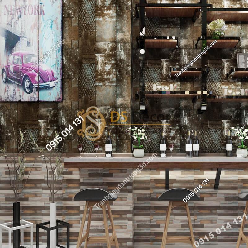 Giấy dán tường giả tường sắt han rỉ 3D277 màu xám quán ăn