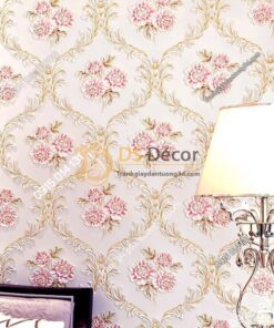 Giấy dán tường hoa leo hồng cổ điển 3D275 phòng ngủ