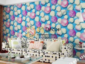 Giấy dán tường họa tiết bóng bay 3D278 màu xanh phòng khách