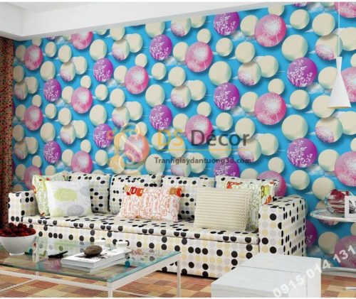 Giấy dán tường họa tiết bóng bay 3D278 màu xanh phòng khách