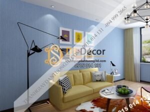 Giấy dán tường một màu giả vải 3D281 màu xanh dương nhạt