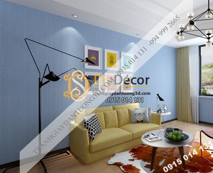 Giấy dán tường một màu giả vải 3D281 màu xanh dương nhạt