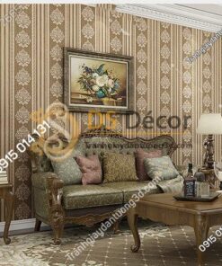 Giấy dán tường sọc dọc cổ điển sang trọng 3D276 màu nâu trang trí phòng khách