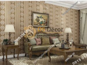 Giấy dán tường sọc dọc cổ điển sang trọng 3D276 màu nâu trang trí phòng khách