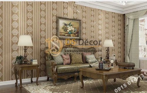 Giấy dán tường sọc dọc cổ điển sang trọng 3D276 màu nâu trang trí phòng khách