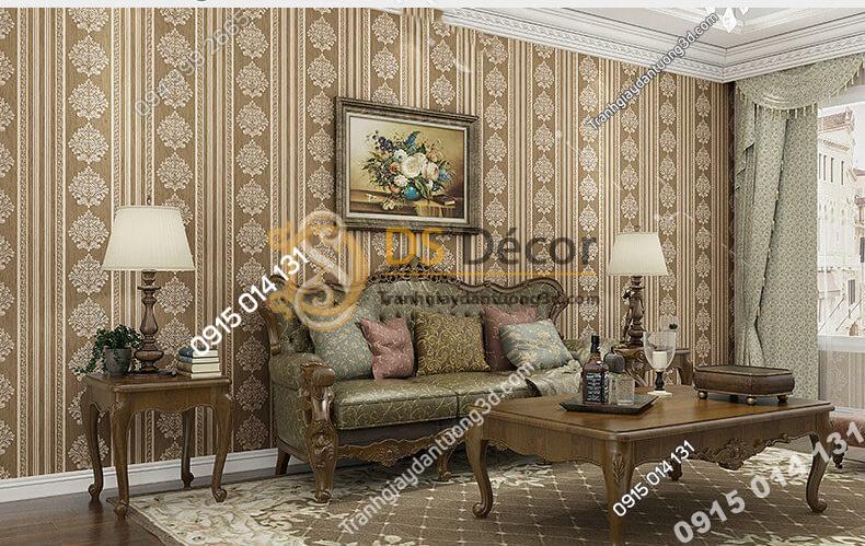Giấy dán tường sọc dọc cổ điển sang trọng 3D276 màu nâu trang trí phòng khách