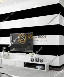 Giấy dán tường sọc trắng đen to 3D283 phòng khách