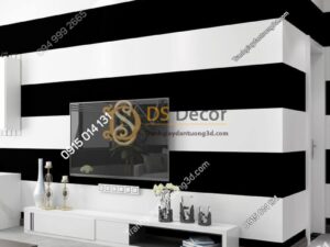 Giấy dán tường sọc trắng đen to 3D283 phòng khách