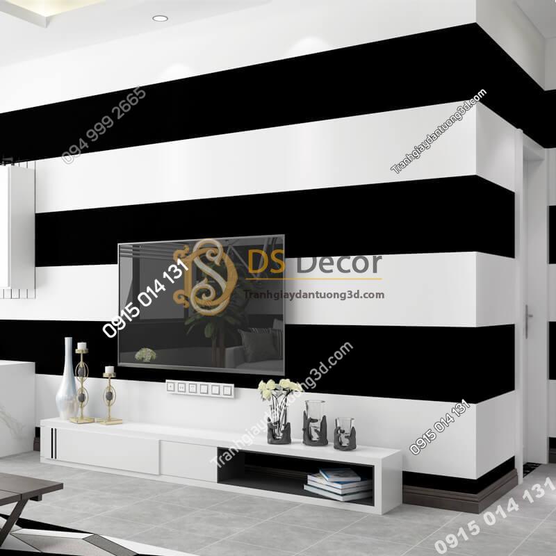Giấy dán tường sọc trắng đen to 3D283 phòng khách