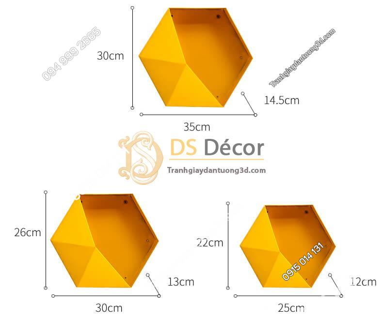 Kích thước Kệ lục giác trang trí tường KLG