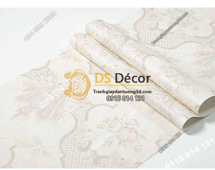 Bề mặt Giấy dán tường cổ điển hoa dập nổi 3D295 màu trắng