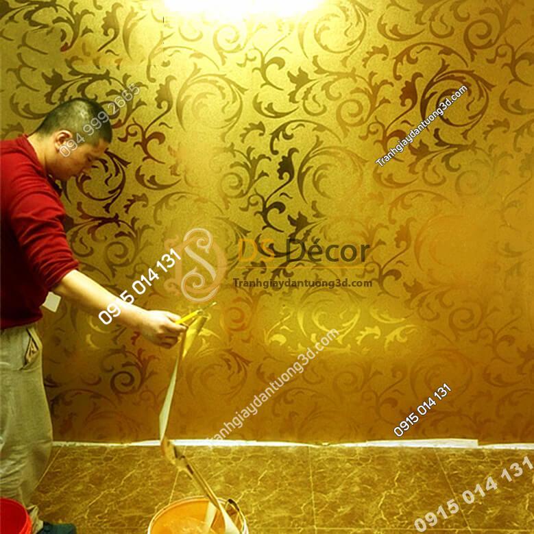 Giấy dán tường hoa lá cách điệu 3D296 dát vàng bạc