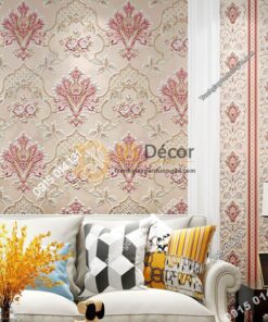 Giấy dán tường cổ điển hoa dập nổi 3D295 màu hồng