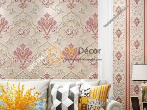 Giấy dán tường cổ điển hoa dập nổi 3D295 màu hồng