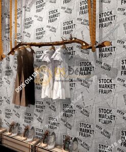 Giấy dán tường giả báo trắng đen cho shop thời trang 3D293