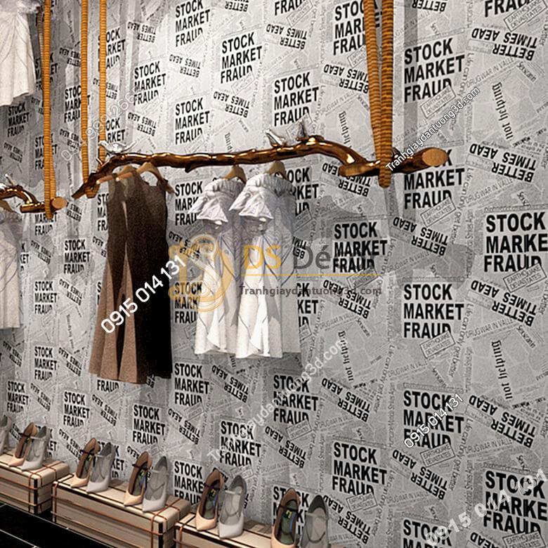 Giấy dán tường giả báo trắng đen cho shop thời trang 3D293