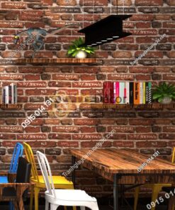 Giấy dán tường giả gạch có chữ 3D287 trang trí quán cafe