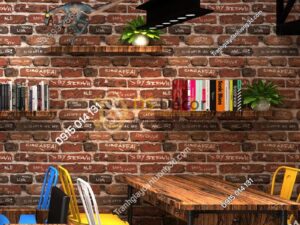 Giấy dán tường giả gạch có chữ 3D287 trang trí quán cafe