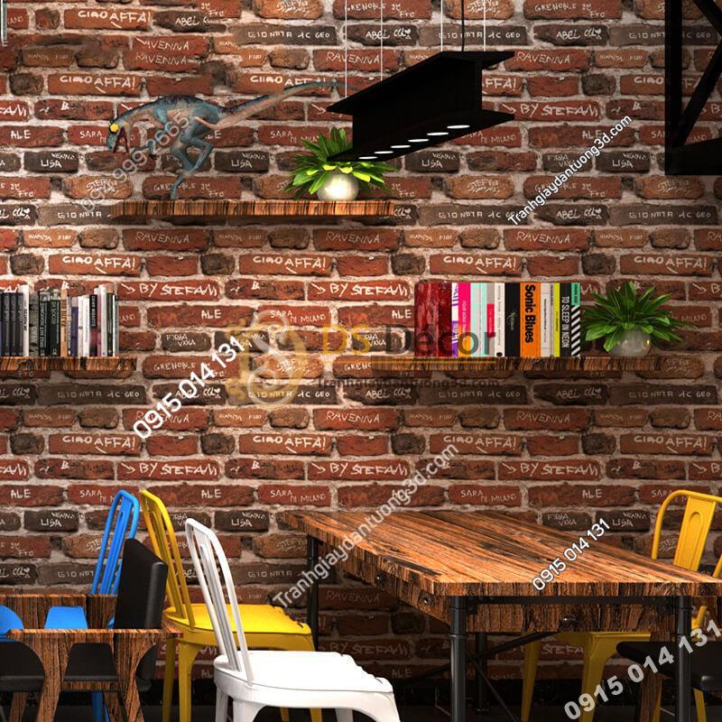 Giấy dán tường giả gạch có chữ 3D287 trang trí quán cafe