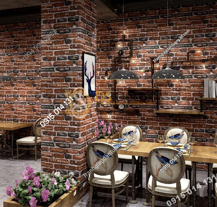 Giấy dán tường giả gạch có chữ 3D287 trang trí quán ăn