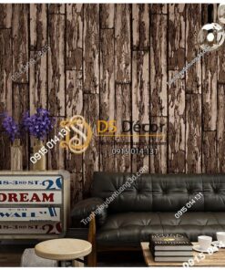 Giấy dán tường giả gỗ rêu phong mộc mạc 3D289 màu nâu