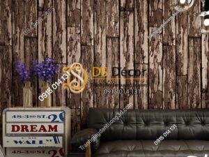 Giấy dán tường giả gỗ rêu phong mộc mạc 3D289 màu nâu